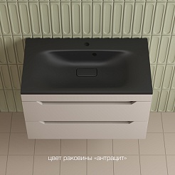 Style Line Тумба с кварцевой раковиной антрацит Остин 80 подвесная крем – фотография-2